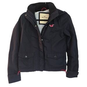 Hollister California Navy Blue Hooded Windbreaker Jacket Kids Small Embroidered